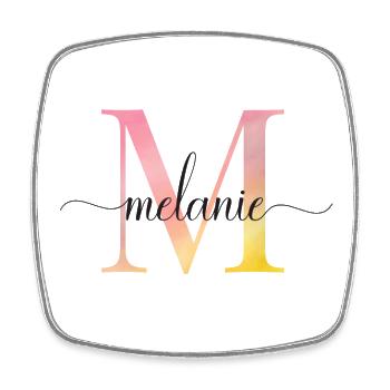 M | Monogram | Name | Melanie |Watercolor - Square fridge magnet - white - Front