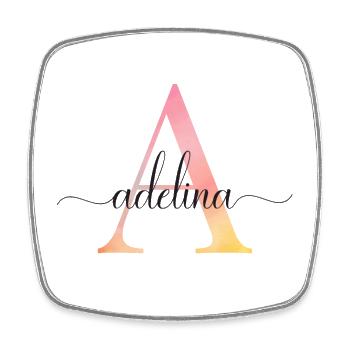 Un | Monogramme | Nom |Adelina |Aquarelle - Magnet carré - blanc - Devant