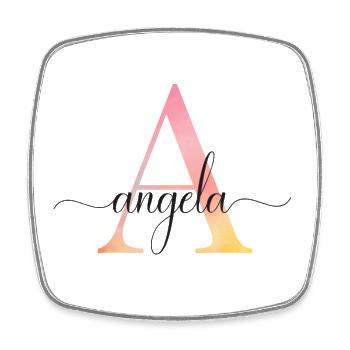 A | Monogram | Name |Angela |Watercolor - Square fridge magnet - white - Front