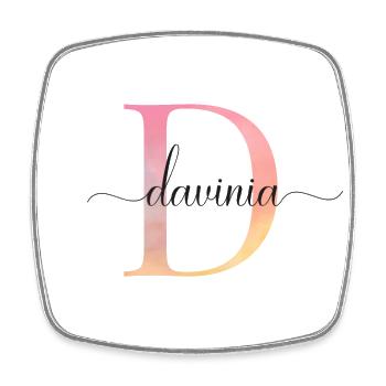 D| Monogram | Name | DaviniaWatercolor - Square fridge magnet - white - Front