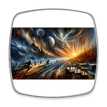 Dawn of Epochs – Futuristic Dystopian Cave Art - Square fridge magnet - white - Front