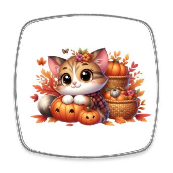 chat automne 2 - Magnet carré - blanc - Devant