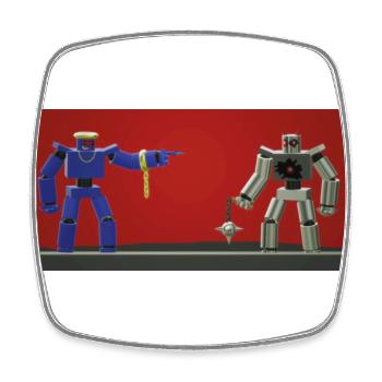 Silberne und blaue Roboter - Viereckiger Kühlschrankmagnet - Weiß - Vorne