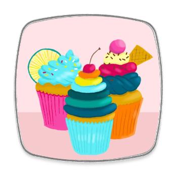Three colorful cupcakes on pink - Square fridge magnet - white - Front
