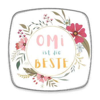 Omi ist die Beste! Niedlicher Blumenkranz - Viereckiger Kühlschrankmagnet - Weiß - Vorne