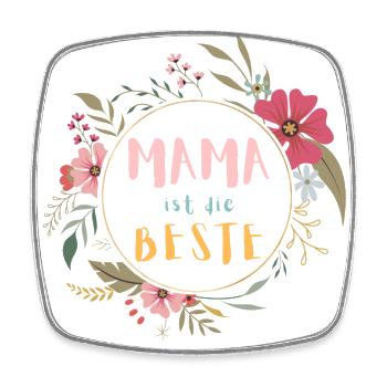 Mama ist die Beste! Niedlicher Blumenkranz - Viereckiger Kühlschrankmagnet - Weiß - Vorne