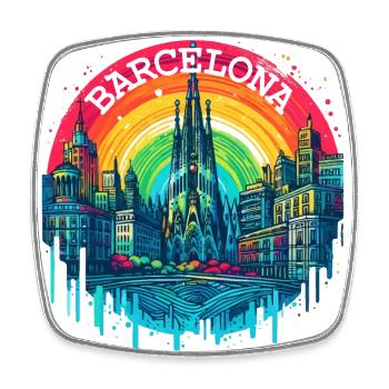 BARCELONA SPAIN LA SAGRADA FAMILIA CHURH RAINBOW - Square fridge magnet - white - Front