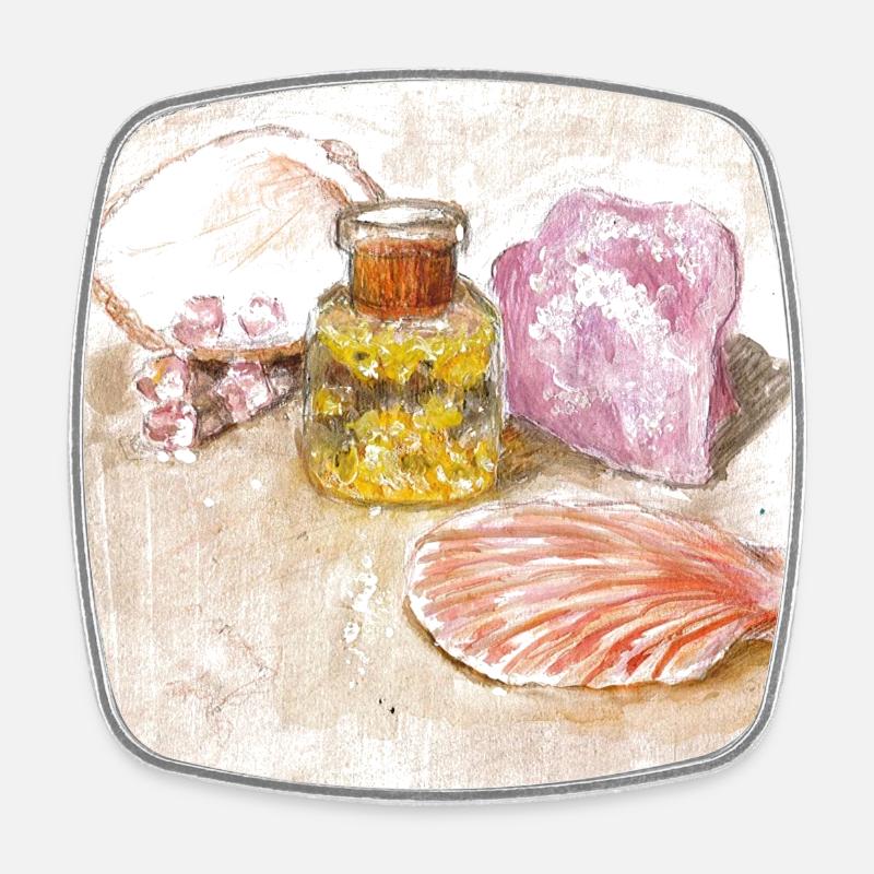 Gold leaf and shells - Square fridge magnet - white