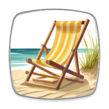 Chaise longue au bord de la mer - Magnet carré - blanc - Devant