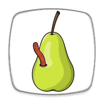 Poire avec ver - Magnet carré - blanc - Devant