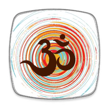 Om on colorful circles, Prana Zen design - Square fridge magnet - white - Front