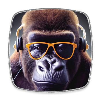 Gorilla mit Kopfhörern - Viereckiger Kühlschrankmagnet - Weiß - Vorne