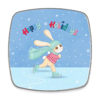 Hase beim Eislaufen: Fröhliche Winterzeit - Viereckiger Kühlschrankmagnet - Weiß - Vorne