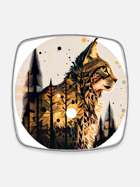 Lynx with moon in the forest with pattern - Square fridge magnet - white