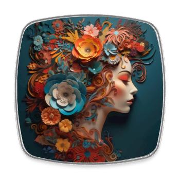Femme avec des fleurs - Magnet carré - blanc - Devant