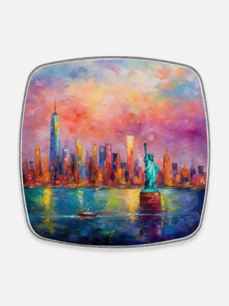 Monet-inspired: New York City - Square fridge magnet - white