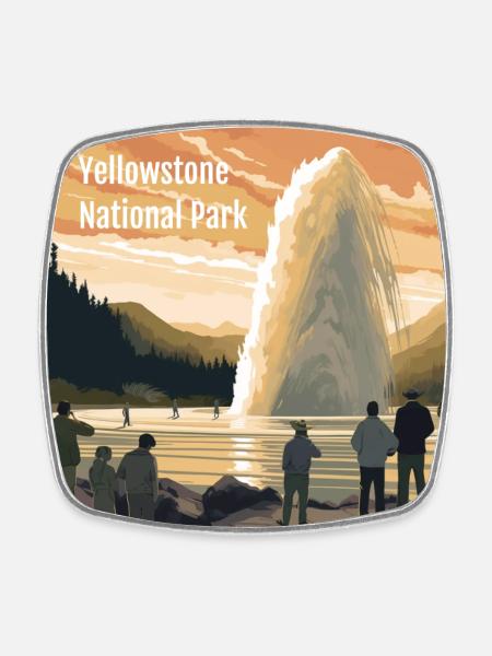 Yellowstone National Park - Sunset - Square fridge magnet - white