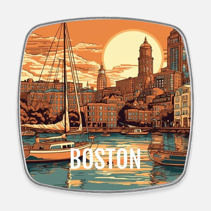 Boston at sunset - Square fridge magnet - white