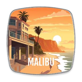 Malibu bei Sonnenuntergang - Viereckiger Kühlschrankmagnet - Weiß - Vorne