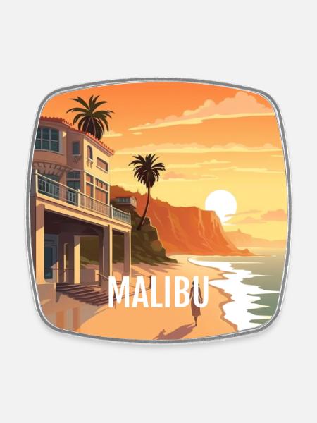 Malibu at sunset - Square fridge magnet - white