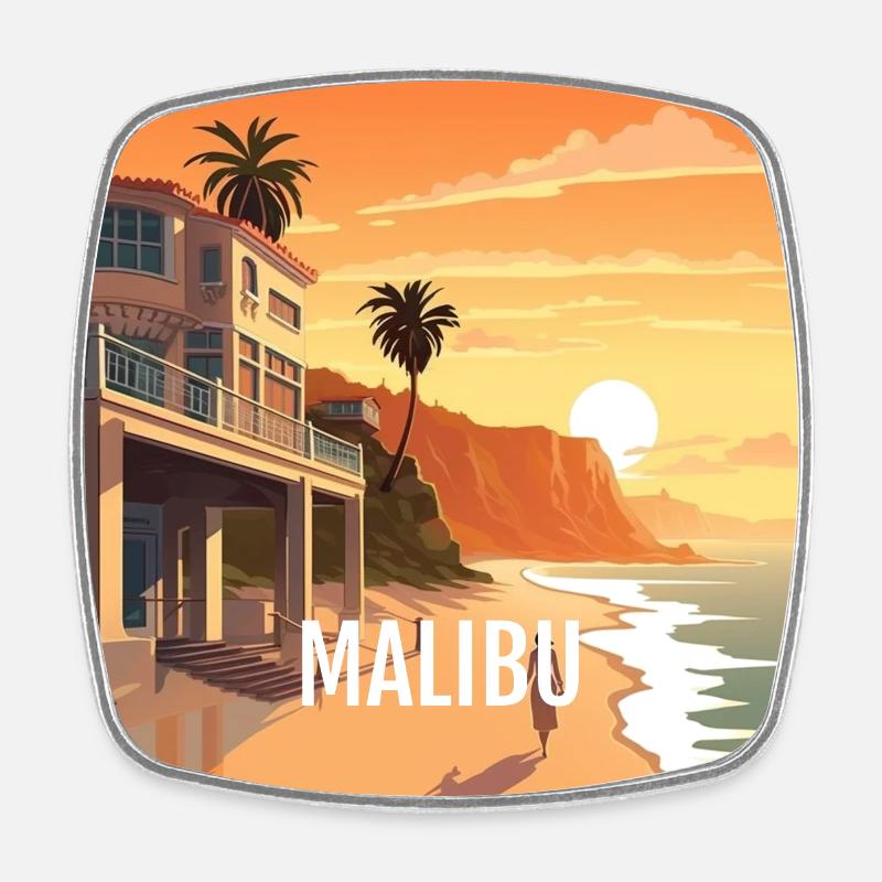 Malibu at sunset - Square fridge magnet - white