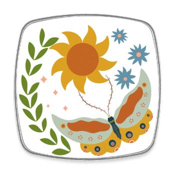 Schmetterling mit Sonnenblumen - Viereckiger Kühlschrankmagnet - Weiß - Vorne