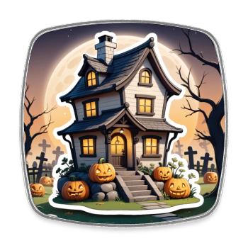 Halloween Spukhaus bei Vollmond und Kürbisse - Viereckiger Kühlschrankmagnet - Weiß - Vorne