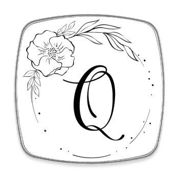 Q monogramme Floral, Line Art, personnalisable - Magnet carré - blanc - Devant