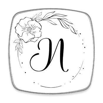 N Monogramm Floral, Line Art, personalisierbar - Viereckiger Kühlschrankmagnet - Weiß - Vorne