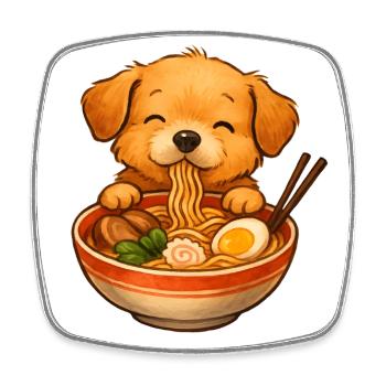 Süßer kleiner Hund isst Ramen Nudeln aus Schüssel - Viereckiger Kühlschrankmagnet - Weiß - Vorne