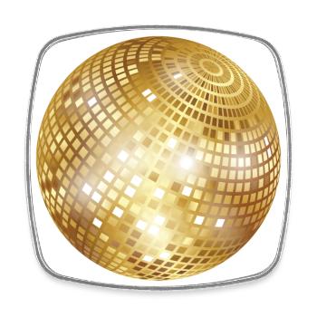 Diskokugel / Spiegelkugel / Disco Ball (Gold, PNG) - Viereckiger Kühlschrankmagnet - Weiß - Vorne