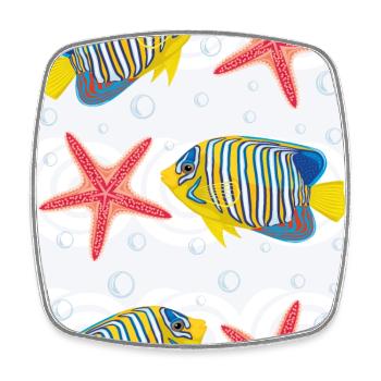 Motif avec poisson tropical et étoile de mer - Magnet carré - blanc - Devant