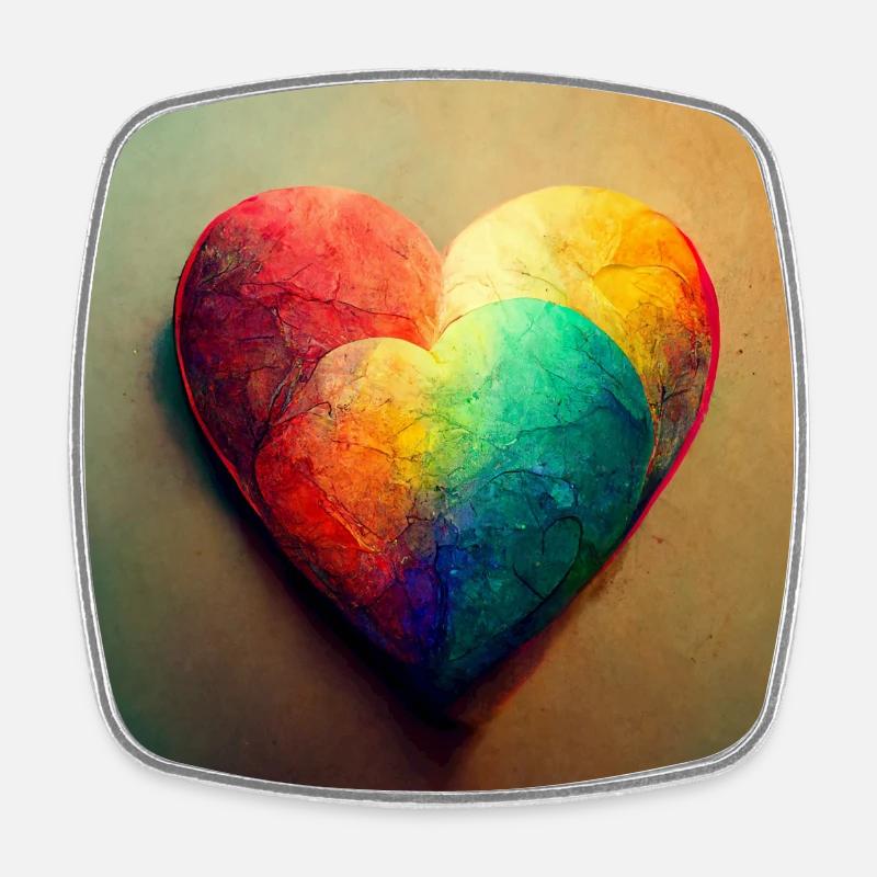 Cœur aux couleurs de l’arc-en-ciel - Magnet carré - blanc