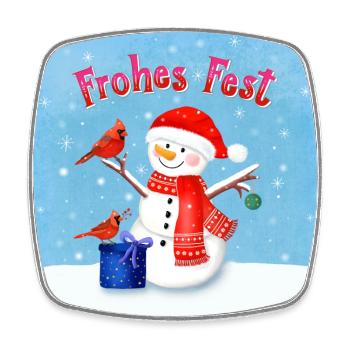 Schneemann wünscht Frohes Fest - Viereckiger Kühlschrankmagnet - Weiß - Vorne