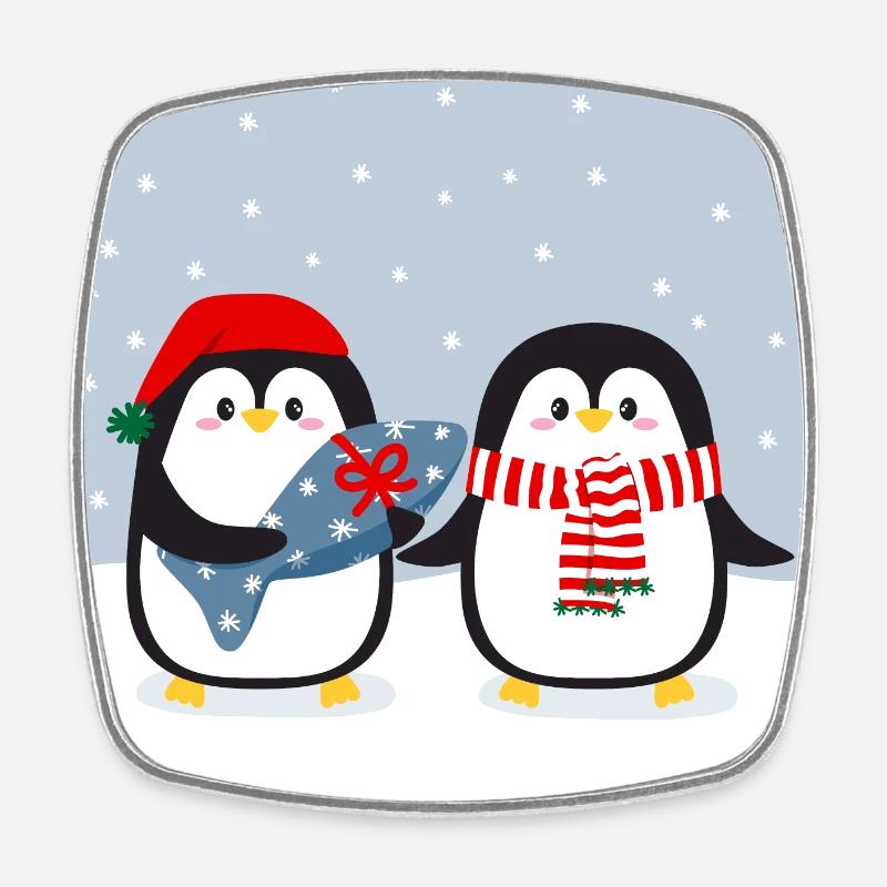 Cute penguins with gift - Square fridge magnet - white