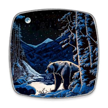 Ukiyo bear in forest landscape at winter time - Square fridge magnet - white - Front