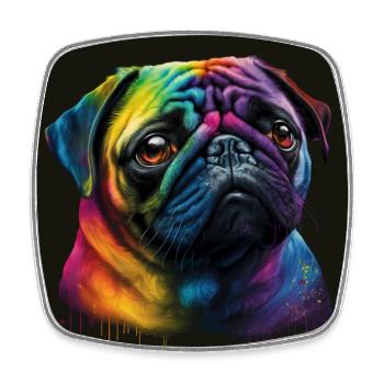 Chien carlin aux couleurs de l’arc-en-ciel - Magnet carré - blanc - Devant