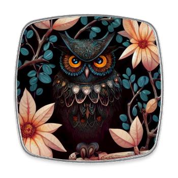 Owl observed at night in a flower tree - Square fridge magnet - white - Front