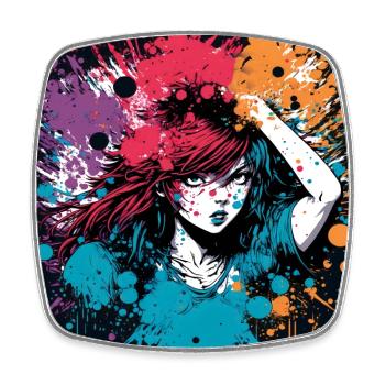 Anime modern redhead girl colour Splash - Square fridge magnet - white - Front