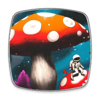 Cosmonaut on magic mushroom planet - Square fridge magnet - white - Front