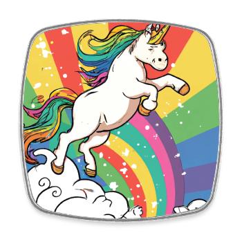 La licorne chevauche l’arc-en-ciel - AI Art - Magnet carré - blanc - Devant