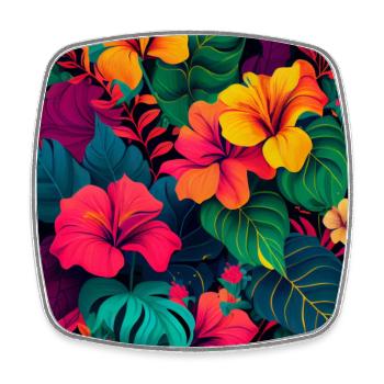 Bright Tropical Flowers Floral - Square fridge magnet - white - Front