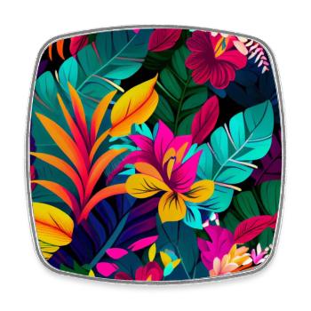 Bright Tropical Flowers Floral - Square fridge magnet - white - Front