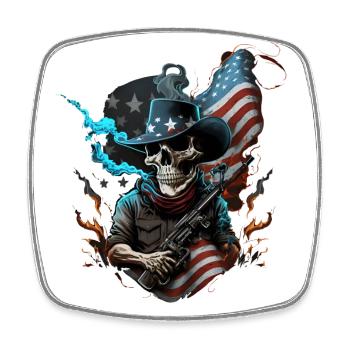 Skeleton with a gun, American flag - Square fridge magnet - white - Front