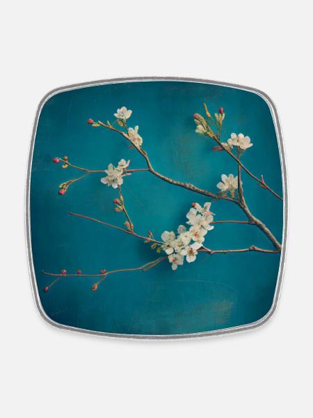 Branche de fleurs de cerisier - Magnet carré - blanc