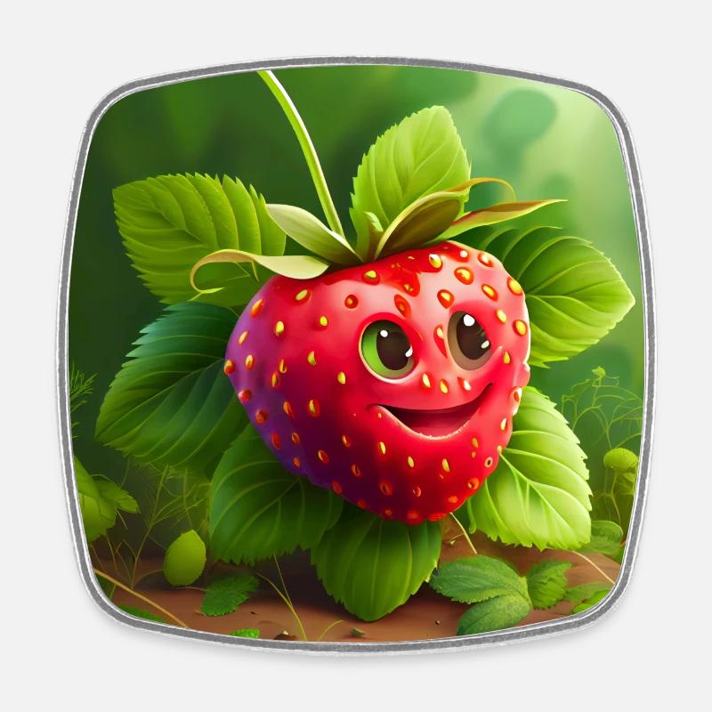 Happy Face Cute Strawberry - Square fridge magnet - white