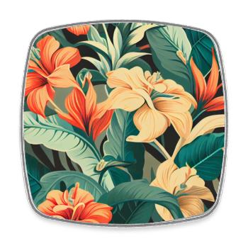 Tropical Leaves Flowers Floral - Square fridge magnet - white - Front