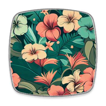 Tropical Flowers Leaves Floral - Square fridge magnet - white - Front