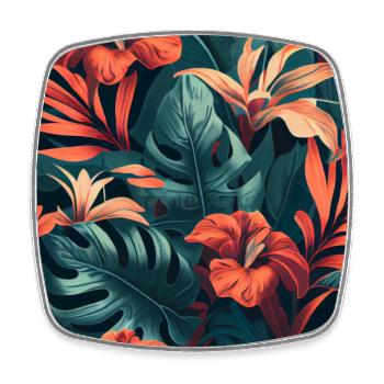 Tropical Flowers Leaves Floral - Square fridge magnet - white - Front
