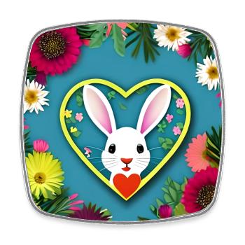 Fleurs mignonnes de cœur de lapin de Pâques - Magnet carré - blanc - Devant